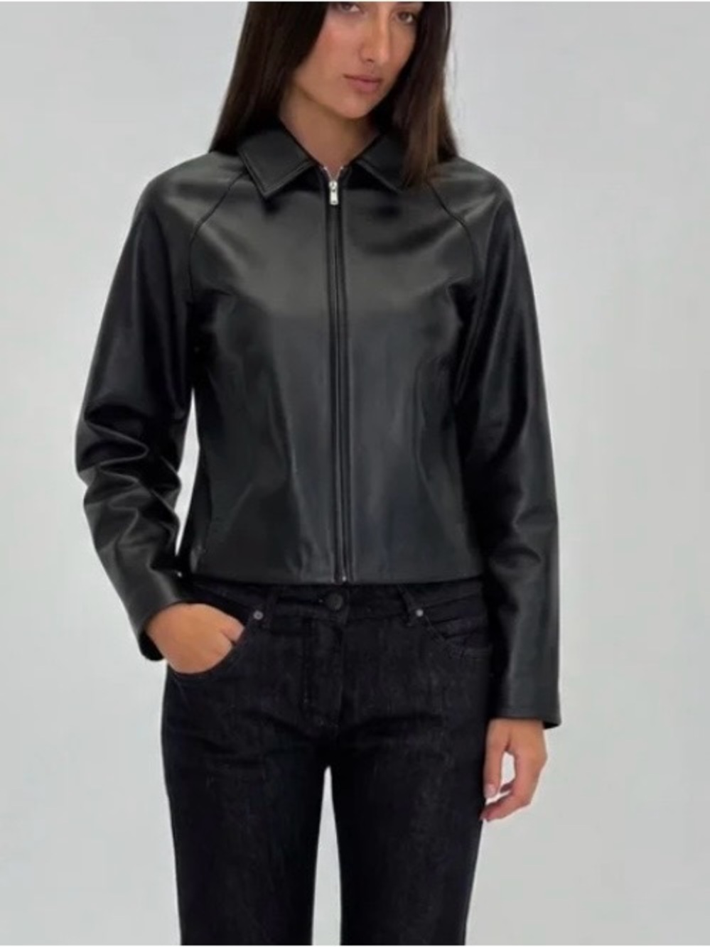 Vintage Boston Harbor Black Leather Fitted Jacket